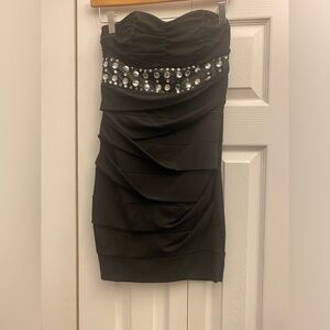 Ruby Rox Black Strapless Dress with Silver Sequin Detail